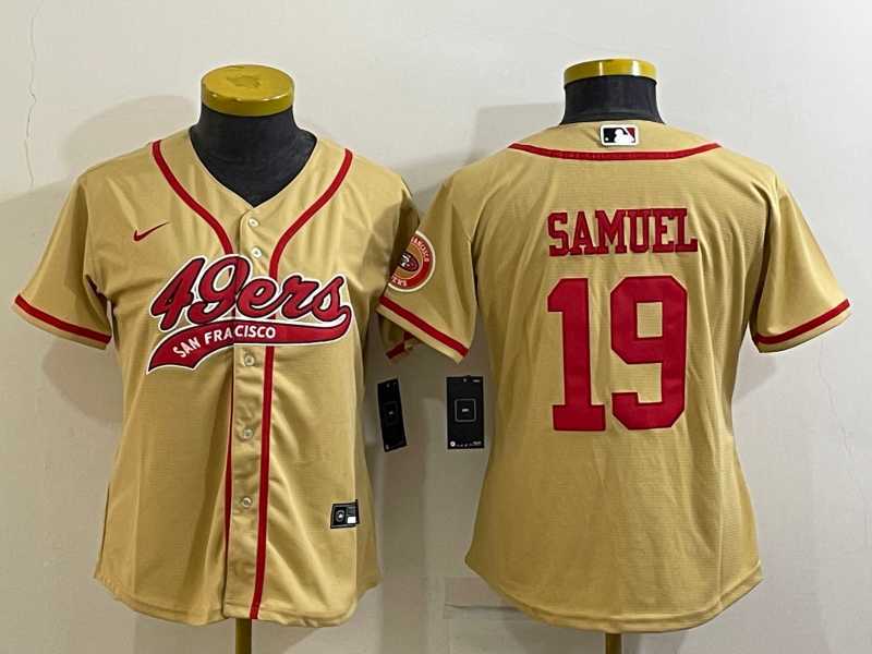 Womens San Francisco 49ers #19 Deebo Samuel Gold With Patch Cool Base Stitched Baseball Jersey->women nfl jersey->Women Jersey